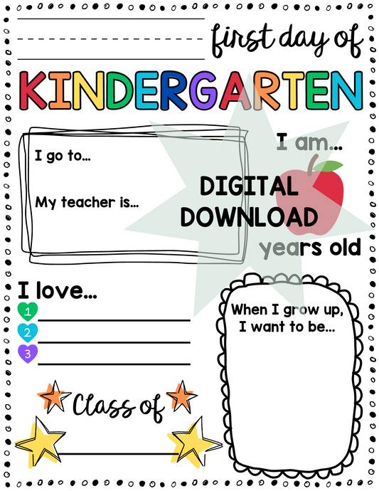 Printable First Day of Kindergarten Sign